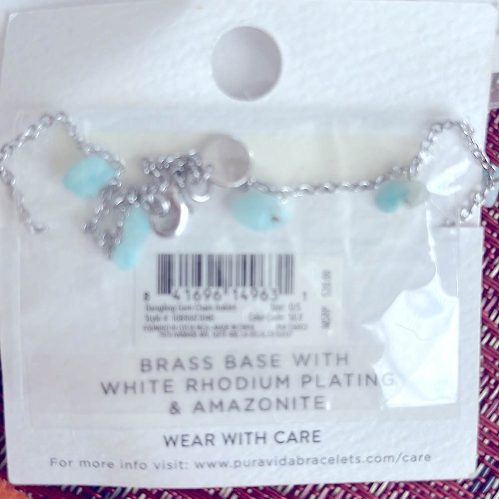 Pura Vida silver anklet bracelet with turquoise NWT - Picture 2 of 2